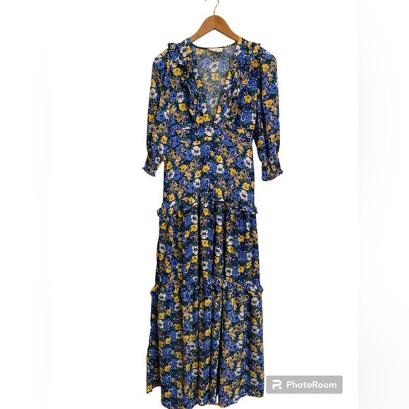 Melloday Blue Floral Tiered V-Neck Maxi Dress Size XS - Picture 2 of 9